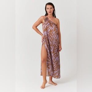 329M NWT Gottex One Shoulder Sarong Beach Cover Dress - Size: Medium